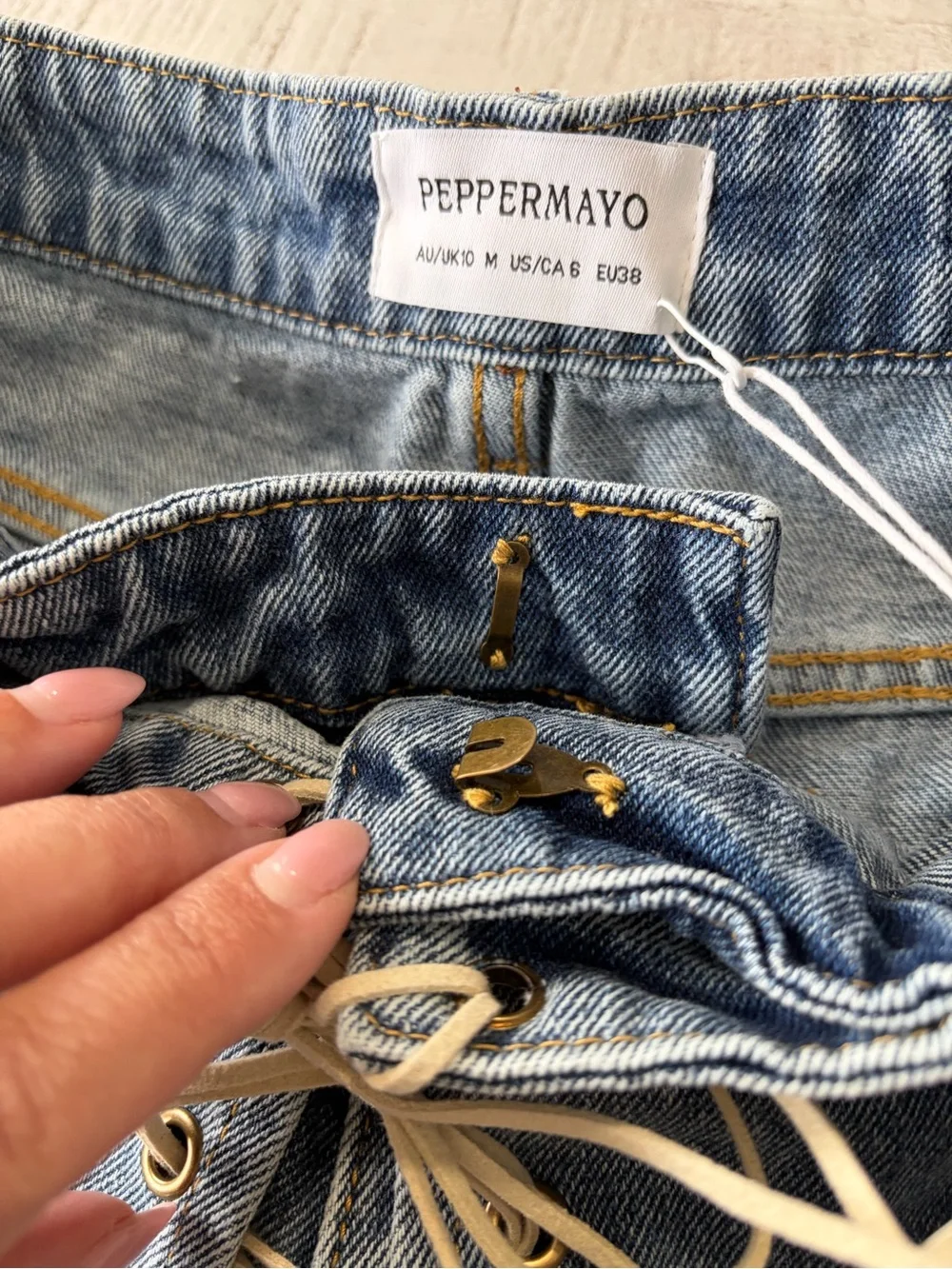 Peppermayo Nashville Denim Skort NWT size 6 Low Rise Lace Up Mini Y2K - Picture 12 of 16